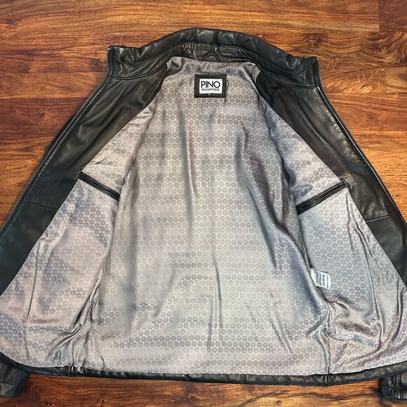 Quilted 100% Lambskin Black Leather Moto Jacket by: PINOPORTE, Men Size Medium - Picture 2 of 6